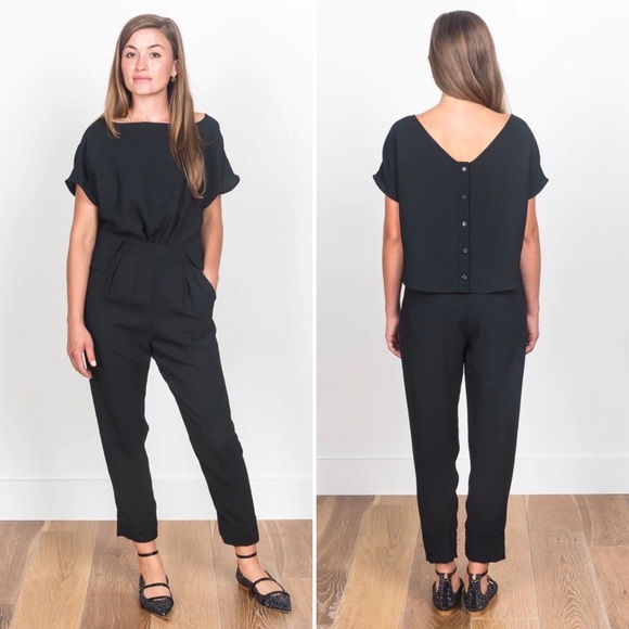 Rachel Comey Pants - Rachel Comey Paloma Jumpsuit Black Open Back Buttons Pockets Wide Neck Size 6